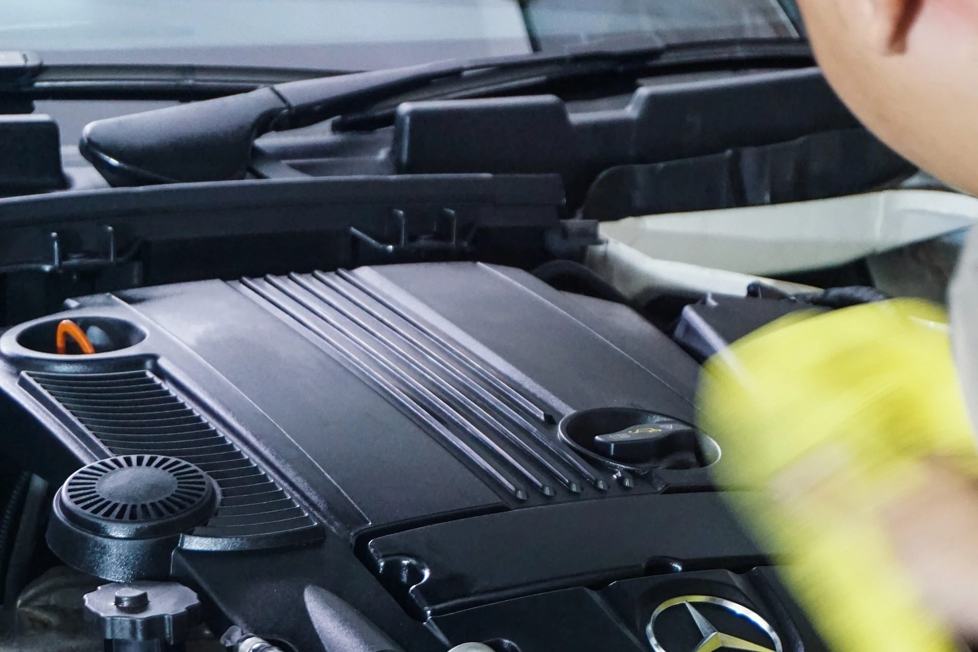 Engine bay of a car